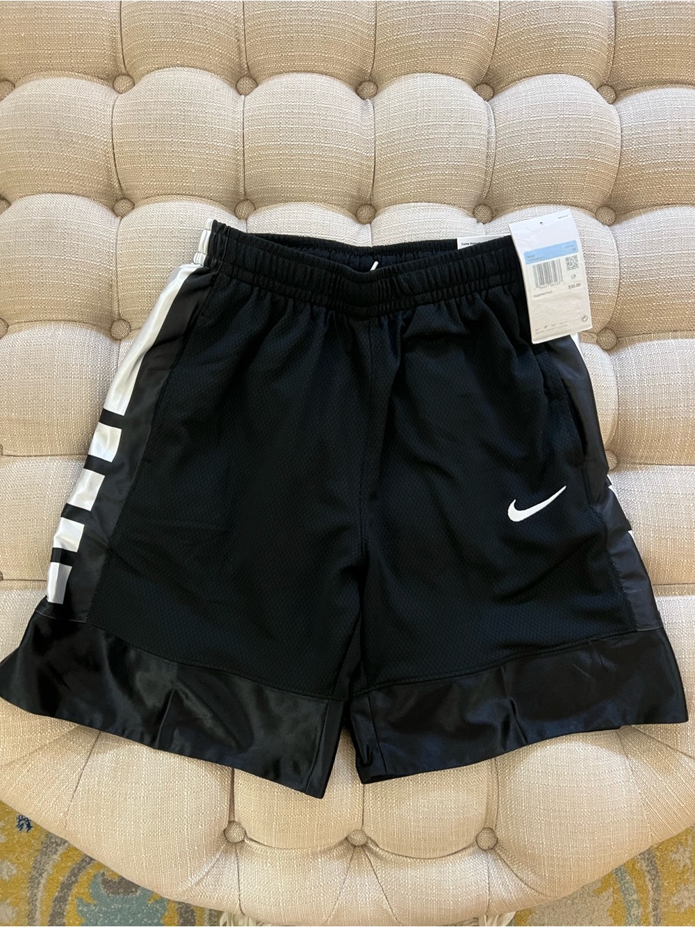 Nike Men’s Black Athletic Shorts with White Swoosh and Side Panels